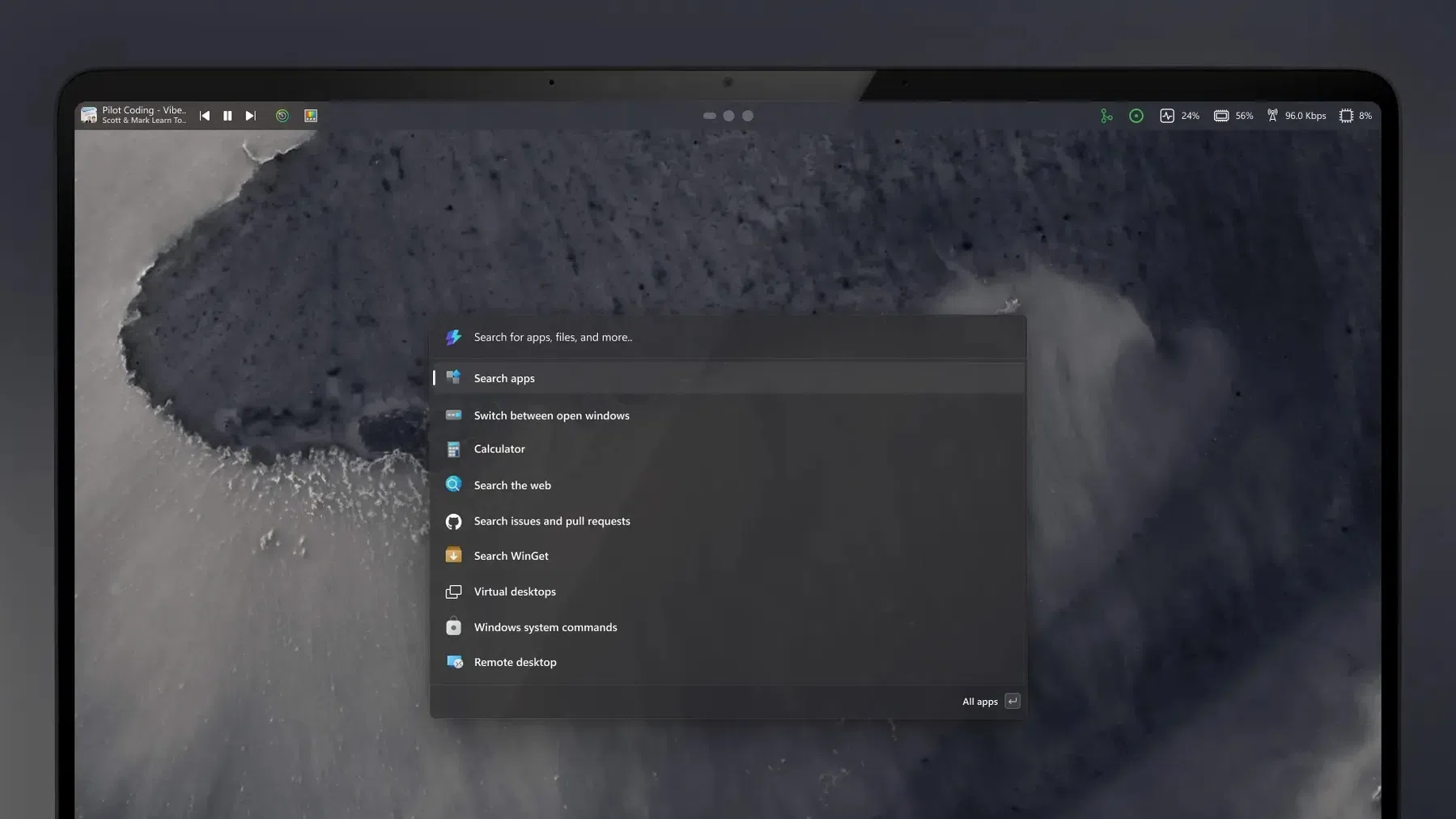 De Command Palette Dock in Windows